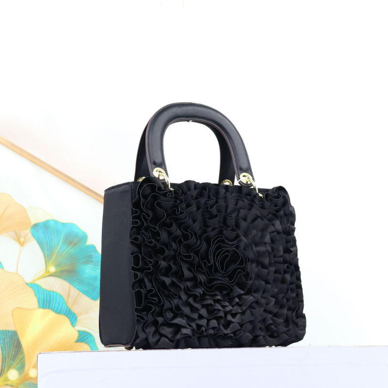 Satenasta torbica s preklopom, Diana-inspirirana cvjetnog uzorka, srednje veličine, dnevna ženska torba