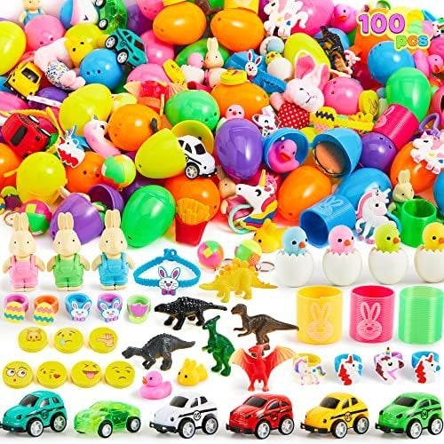 100 de ouă colorate din plastic de Paște pentru copii, ouă surpriză decorative
