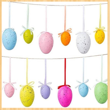 Ouă de Paște din plastic pentru decor, ouă de agățat cu model punctat, serie colorată de ouă