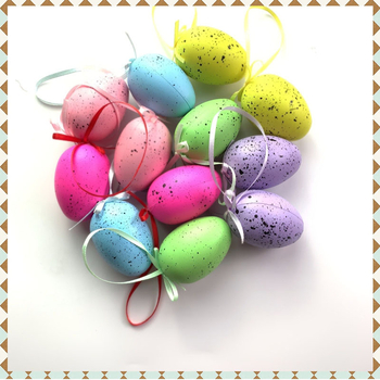 Ouă de Paște din plastic pentru decor, ouă de agățat cu model punctat, serie colorată de ouă