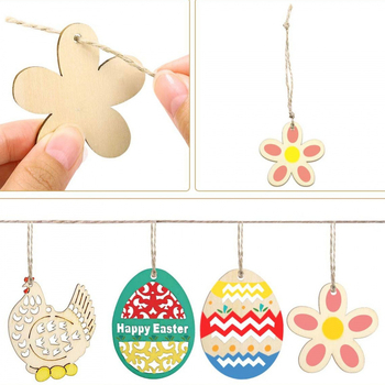 Pandantiv din lemn cu iepuraș de Paște și ou – decor pentru masă, pictat manual, DIY