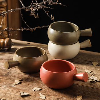 Bol japonez din ceramică, stil retro, capacitate mare, cu mâner, pentru mic dejun, ovăz, orez și salată