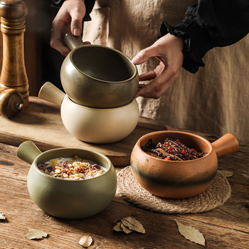 Bol japonez din ceramică, stil retro, capacitate mare, cu mâner, pentru mic dejun, ovăz, orez și salată