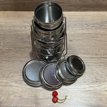 Set de 4 oale din oțel inoxidabil, cu capace metalice, mâneri ușoare, include oală pentru condimente și un recipient mic pentru gheață