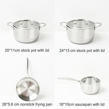 Set de vase din oțel inoxidabil cu trei straturi 304, șapte piese, potrivit pentru aragazuri cu gaz