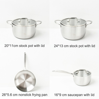 Set de vase din oțel inoxidabil cu trei straturi 304, șapte piese, potrivit pentru aragazuri cu gaz