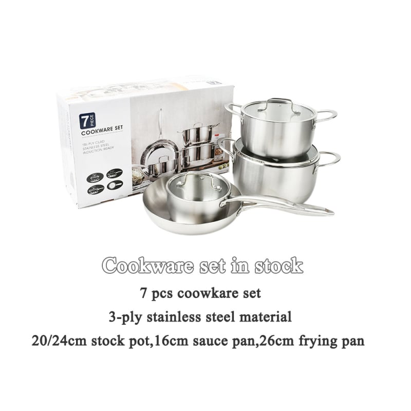 Set de vase din oțel inoxidabil cu trei straturi 304, șapte piese, potrivit pentru aragazuri cu gaz