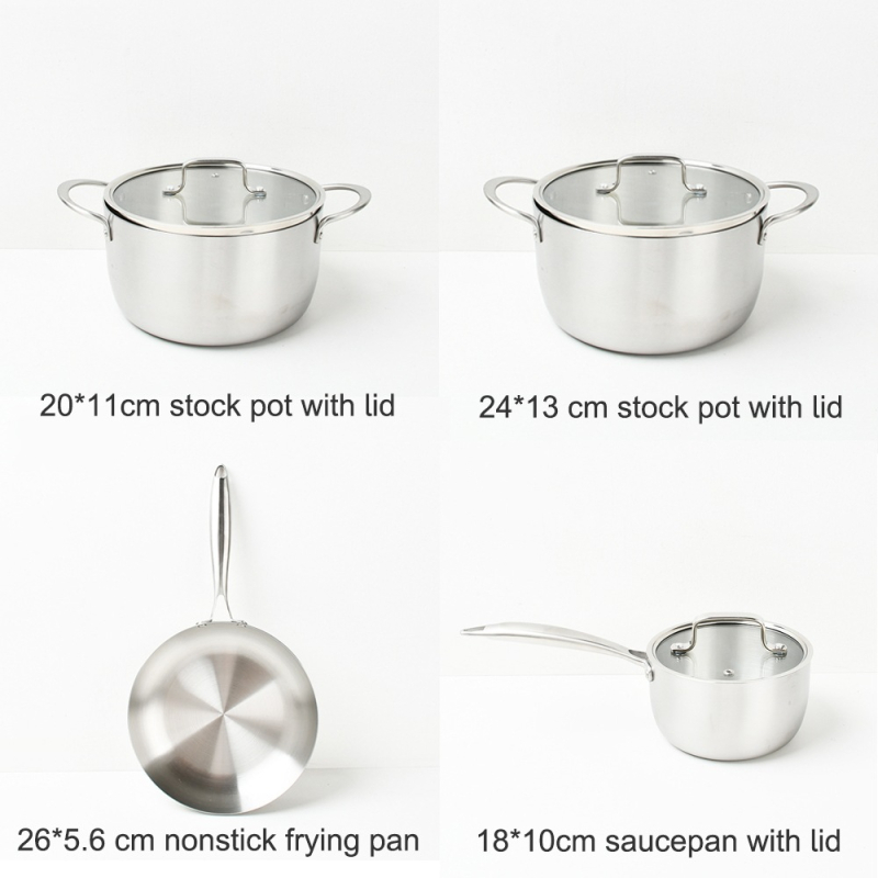 Set de vase din oțel inoxidabil cu trei straturi 304, șapte piese, potrivit pentru aragazuri cu gaz