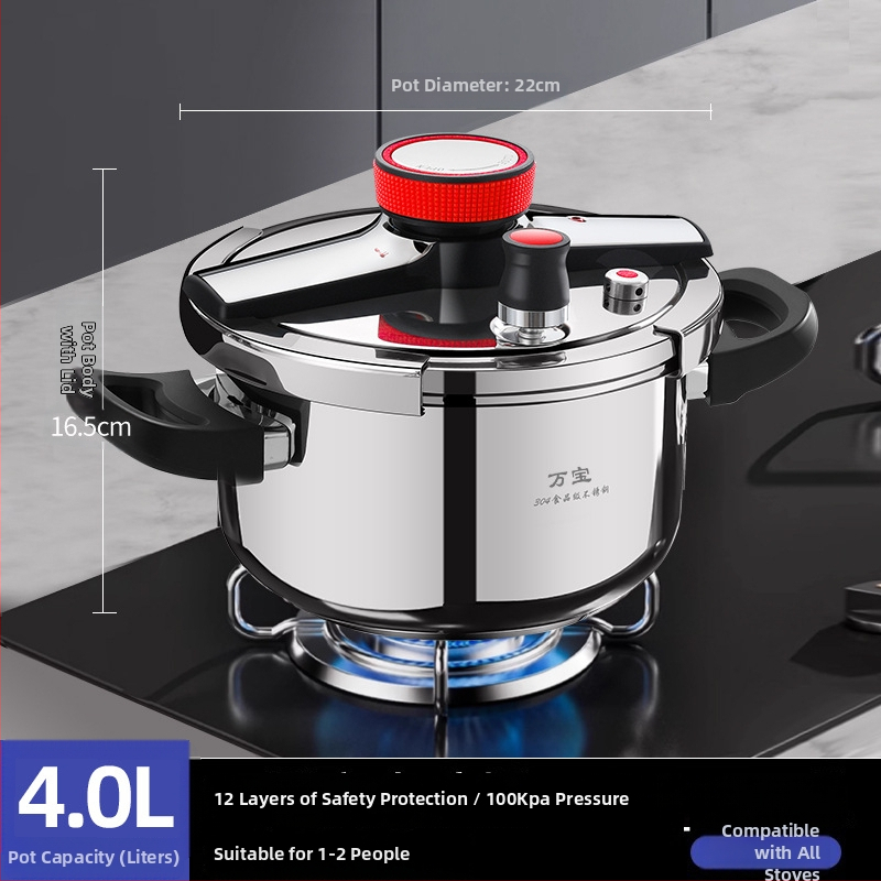 Wanbao Oală sub presiune, mecanică, reglaj cu buton, 304 oțel inoxidabil, plită cu inducție gaz, universală, protecție la explozie, model 5