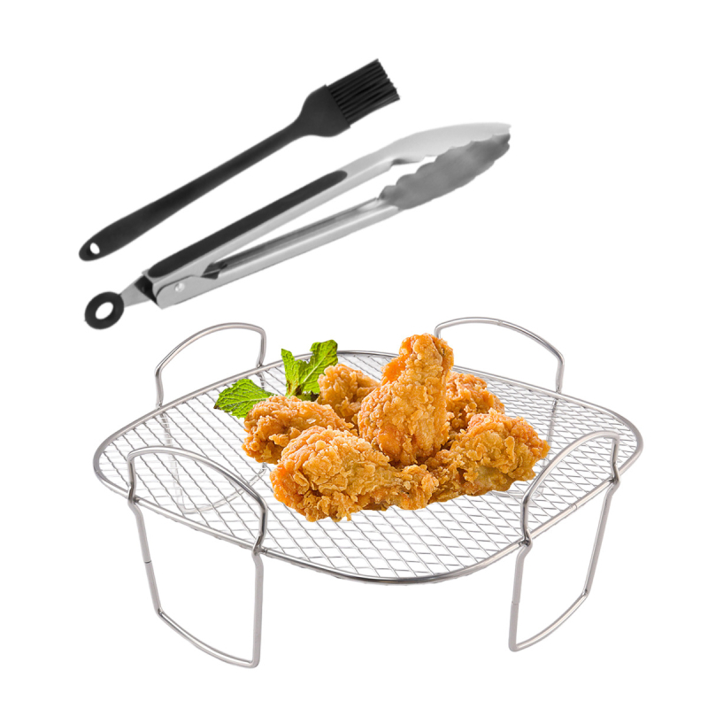Suport pentru frigărui pentru air fryer, din oțel inoxidabil 304, dublu nivel, rotund, raft multifuncțional pentru grătar, gătit și răcire