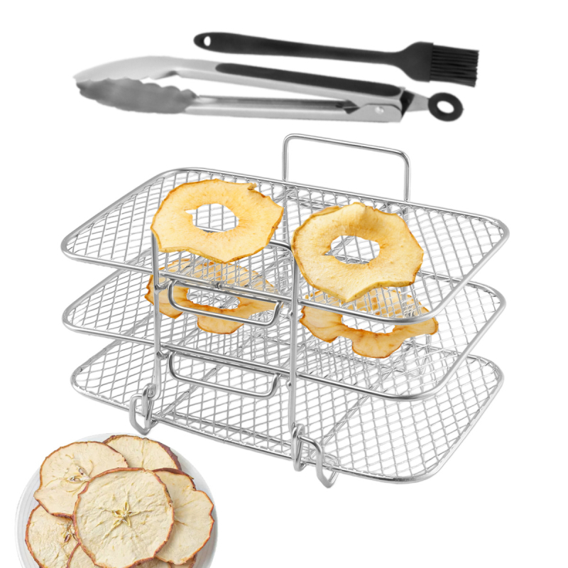 Suport pentru frigărui pentru air fryer, din oțel inoxidabil 304, dublu nivel, rotund, raft multifuncțional pentru grătar, gătit și răcire