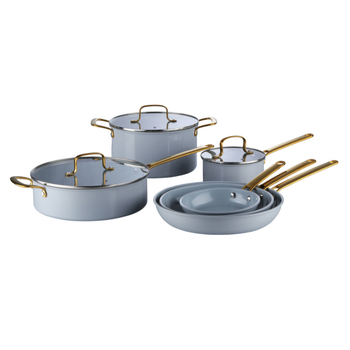 Set de vase ceramice gri FT-501 din seria Forjată, antiaderent, bucătărie, 9 piese, compatibil cu toate plitele