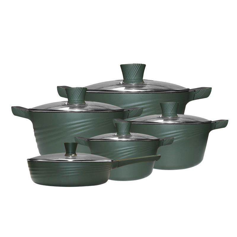 Set de vase Maifan Stone, turnate prin die-cast, 10 piese, oale pentru supă și tigăni, antiaderente, pentru uz casnic