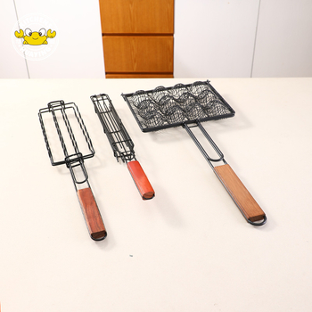 Set camping pentru grătar cu coș din plasă metalică, frigărui din oțel inoxidabil pentru chiftele, cârnați și hot dog