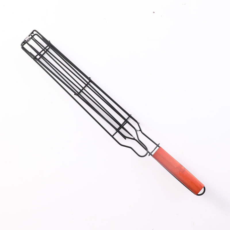 Set camping pentru grătar cu coș din plasă metalică, frigărui din oțel inoxidabil pentru chiftele, cârnați și hot dog