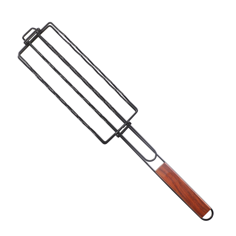 Set camping pentru grătar cu coș din plasă metalică, frigărui din oțel inoxidabil pentru chiftele, cârnați și hot dog