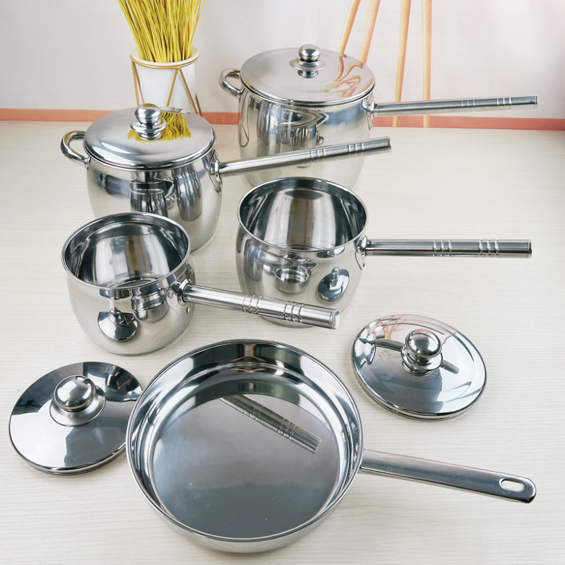 Set de oale din oțel inoxidabil, fund stratificat gros, capacitate mare, mâner unic, fără acoperire, stil coreean