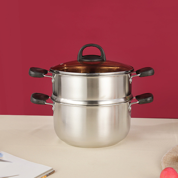 Set de vase din oțel inoxidabil, două piese: oală pentru lapte de 16 cm și oală pentru supă de 20 cm, capac din sticlă, interior antiaderent, bază din oțel compozit