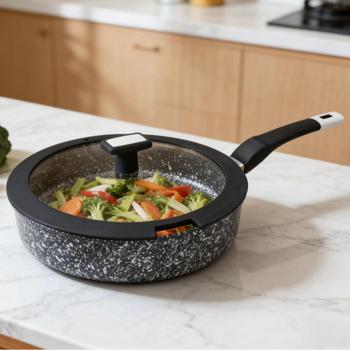 Renli set ceramic pentru bucătărie: tigaie adâncă pentru prăjit, ceramică cu model fulg de zăpadă, antiaderent, bază din aliaj de aluminiu, stil occidental