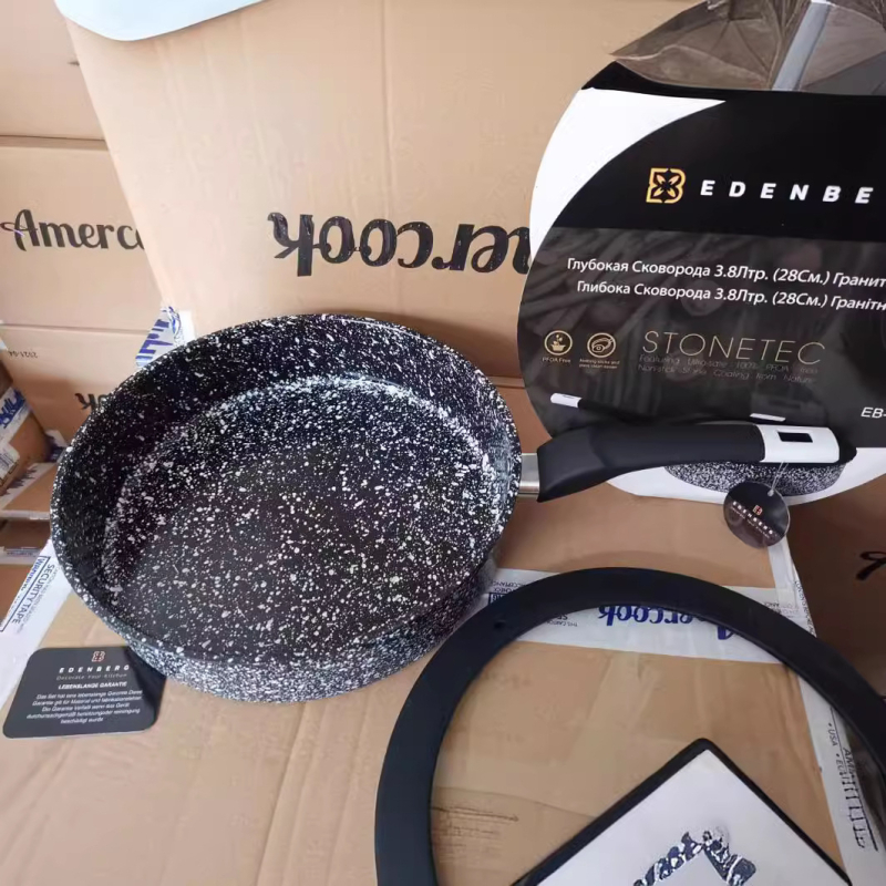 Renli set ceramic pentru bucătărie: tigaie adâncă pentru prăjit, ceramică cu model fulg de zăpadă, antiaderent, bază din aliaj de aluminiu, stil occidental