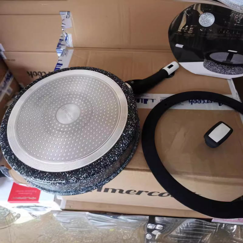 Renli set ceramic pentru bucătărie: tigaie adâncă pentru prăjit, ceramică cu model fulg de zăpadă, antiaderent, bază din aliaj de aluminiu, stil occidental