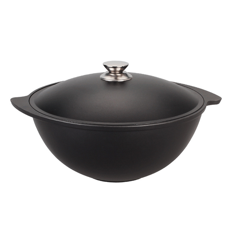Oală mare de supă din aluminiu antiaderent, cu două mânere, capac integrat, bază dublă, capacitate 5 L
