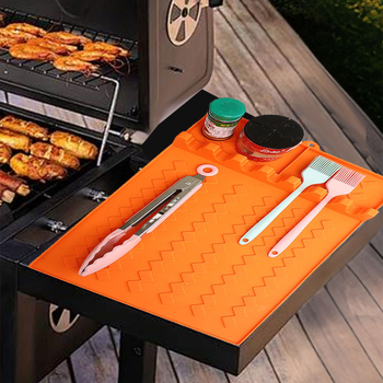 Covoraș din silicon pentru BBQ și grătar, utilizare în exterior, rezistent la temperaturi înalte, drenajul uleiului, design piatră neagră