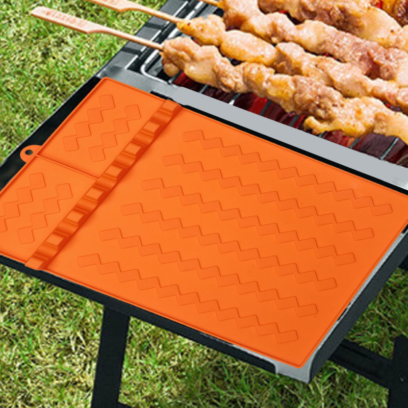 Covoraș din silicon pentru BBQ și grătar, utilizare în exterior, rezistent la temperaturi înalte, drenajul uleiului, design piatră neagră