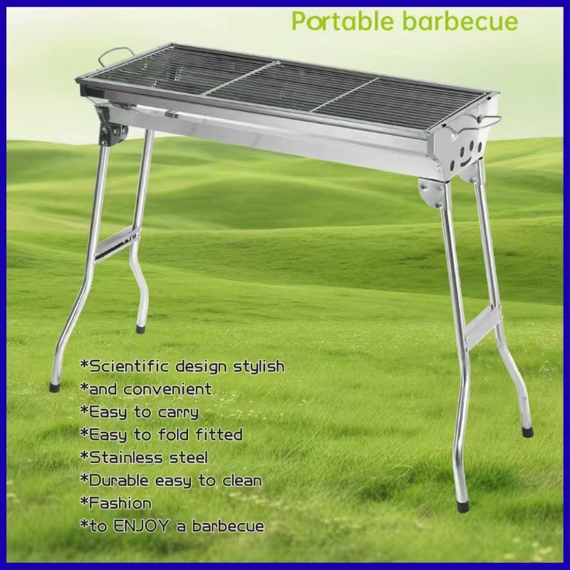 Grill exterior din oțel inoxidabil, cu cărbune, portabil și pliabil