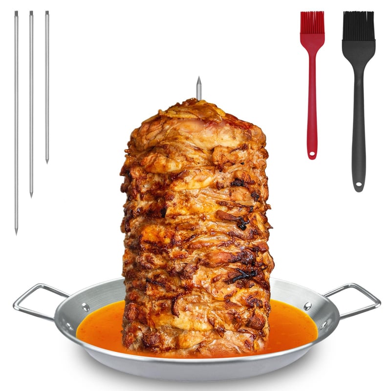 Grill vertical din oțel inoxidabil cu tavă pentru pui, accesoriu cu 3 grătare detașabile și perie cu mănuși