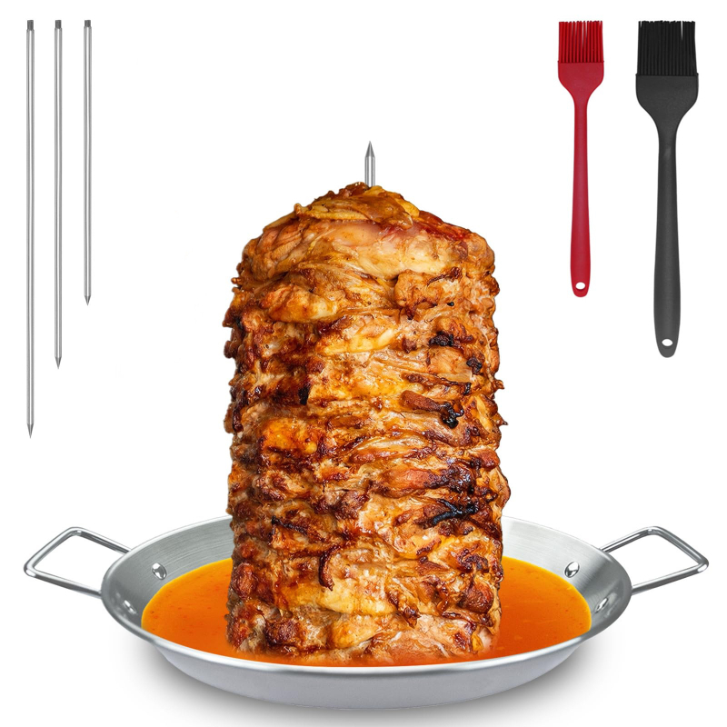 Grill vertical din oțel inoxidabil cu tavă pentru pui, accesoriu cu 3 grătare detașabile și perie cu mănuși
