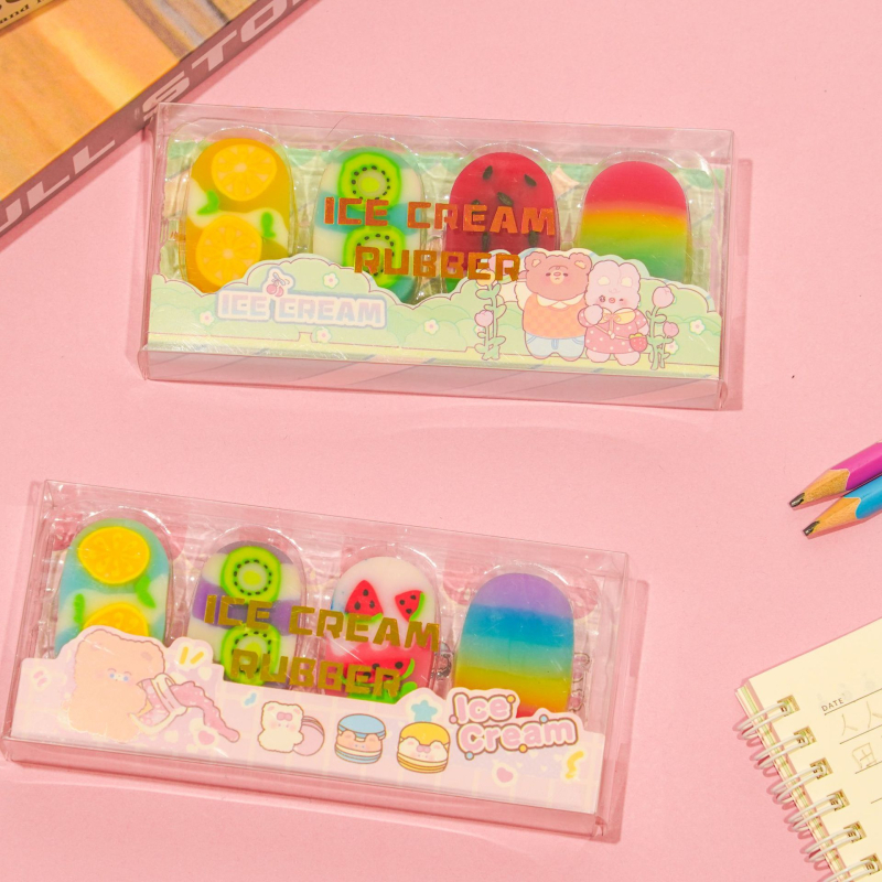 Radieră în formă de popsicle, aromă jeleu de fructe, design drăguț, rechizite școlare