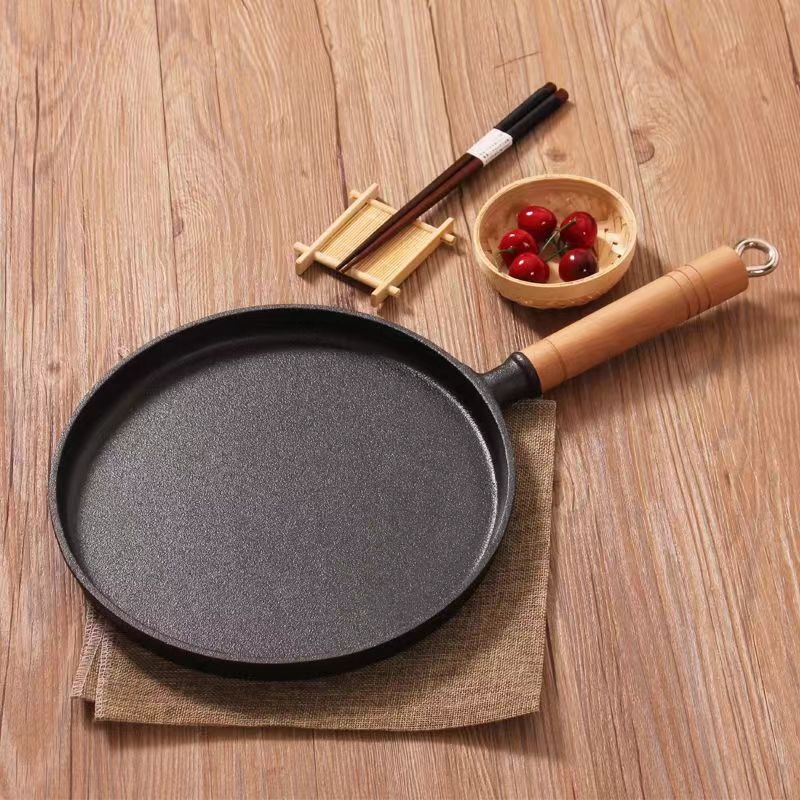Tigaie din fontă îngroșată pentru pizza și clătite, fără strat, fund plat