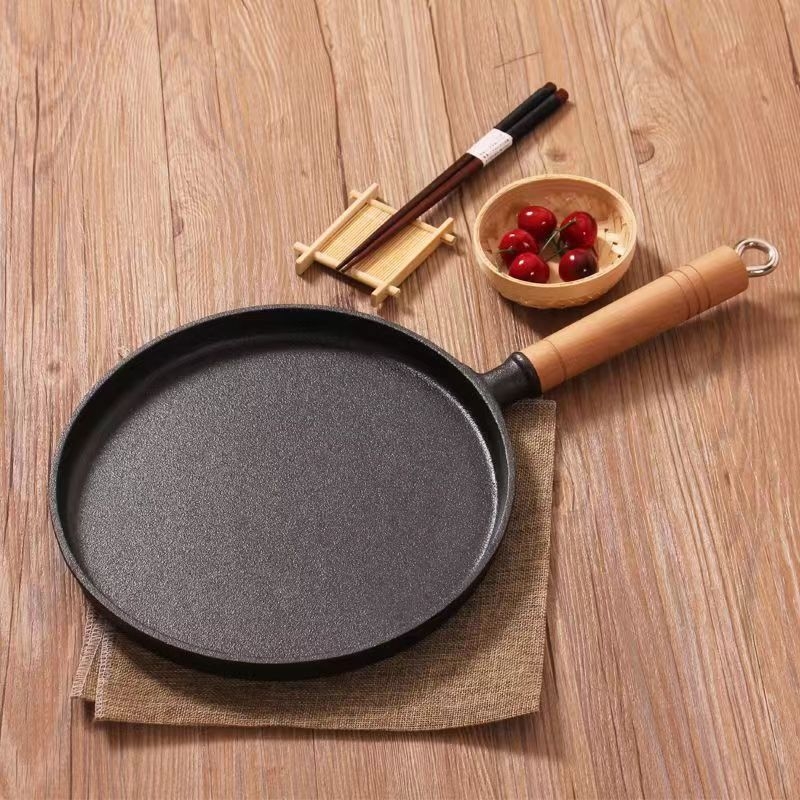 Tigaie din fontă îngroșată pentru pizza și clătite, fără strat, fund plat