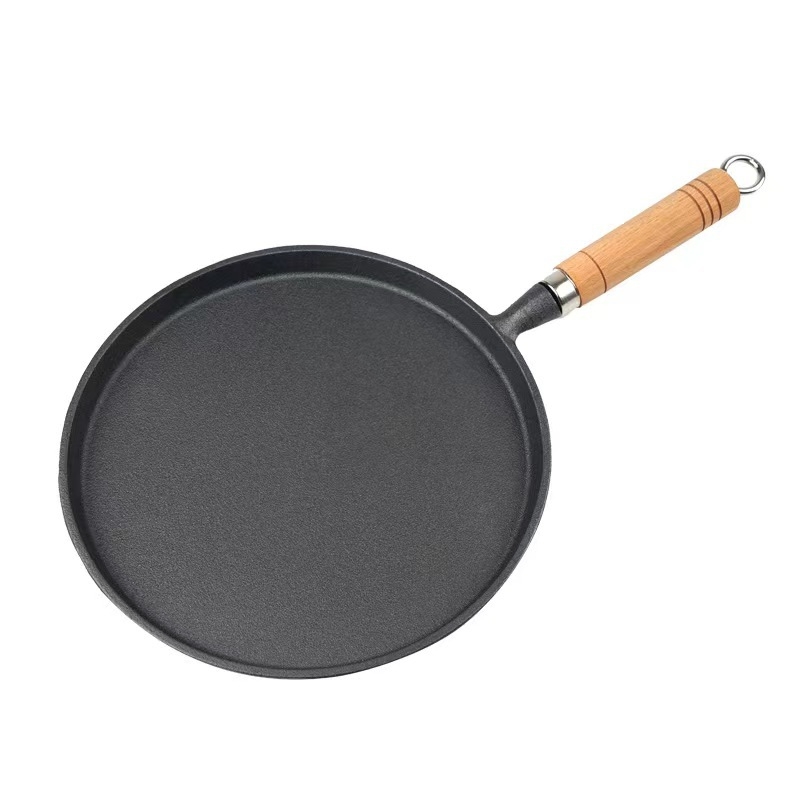 Tigaie din fontă îngroșată pentru pizza și clătite, fără strat, fund plat