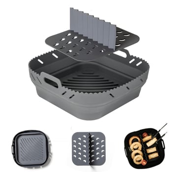 Covoraș pătrat din silicon pentru friteuza cu aer, tavă de copt pliabilă de 8 inch cu separator
