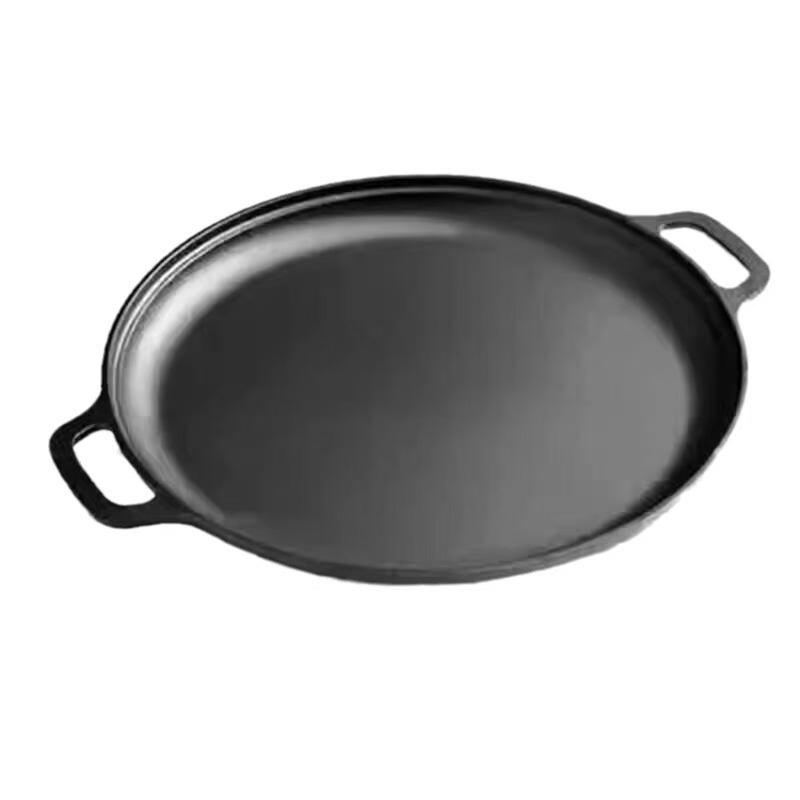 Tigan din fontă cu două mâneri, fund plat, fără acoperire, pentru clătite și lipii