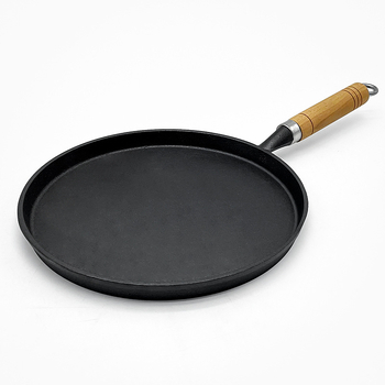 Tigaie din fontă cu mâner din lemn, fără acoperire, tigaie îngroșată pentru clătite și lipii, diametru 26 cm