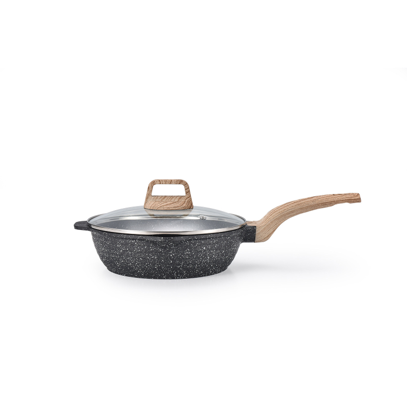 Cindy Coco Tigaie cu piatră Maifan – antiaderentă, compatibilă cu inducția; tigăi pentru prăjit 24 cm și 28 cm, tigă cu capac de 24 cm și 28 cm, wok de 32 cm cu capac