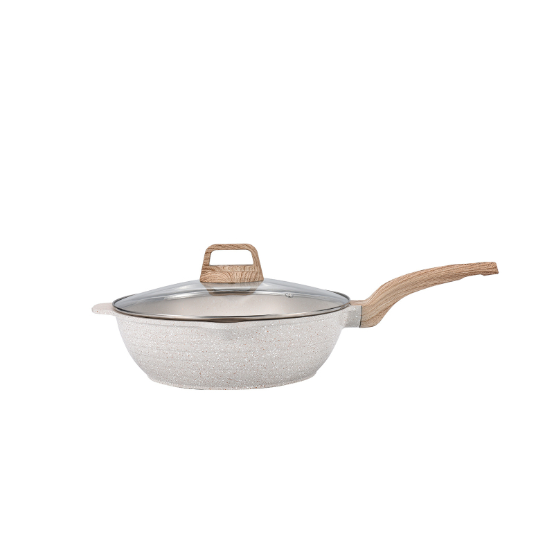 Cindy Coco Tigaie cu piatră Maifan – antiaderentă, compatibilă cu inducția; tigăi pentru prăjit 24 cm și 28 cm, tigă cu capac de 24 cm și 28 cm, wok de 32 cm cu capac