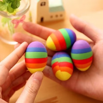 Două gume de șters în formă de ou de Paște, ambalaj mare, design drăguț de desene animate, în culori curcubeu, gume rotunde pentru creion