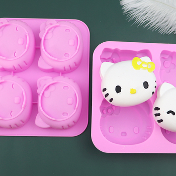 Set de 4 forme din silicon pentru prăjituri cu cap de pisică, pentru coacere acasă, matriță DIY pentru mooncake