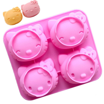 Set de 4 forme din silicon pentru prăjituri cu cap de pisică, pentru coacere acasă, matriță DIY pentru mooncake