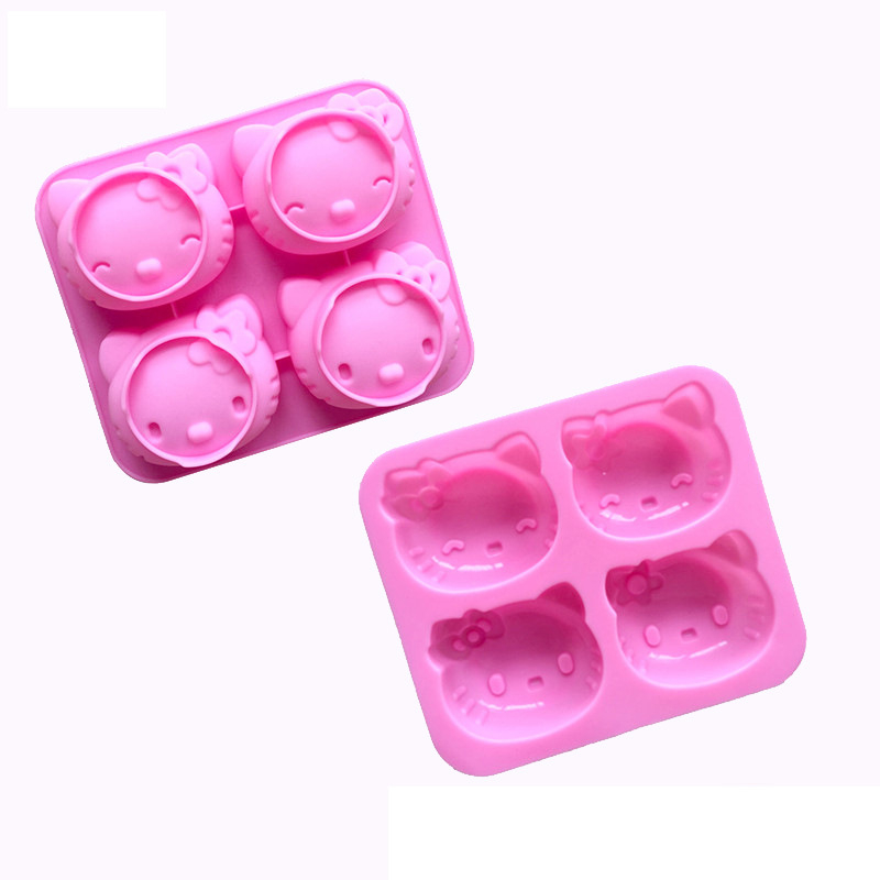 Set de 4 forme din silicon pentru prăjituri cu cap de pisică, pentru coacere acasă, matriță DIY pentru mooncake