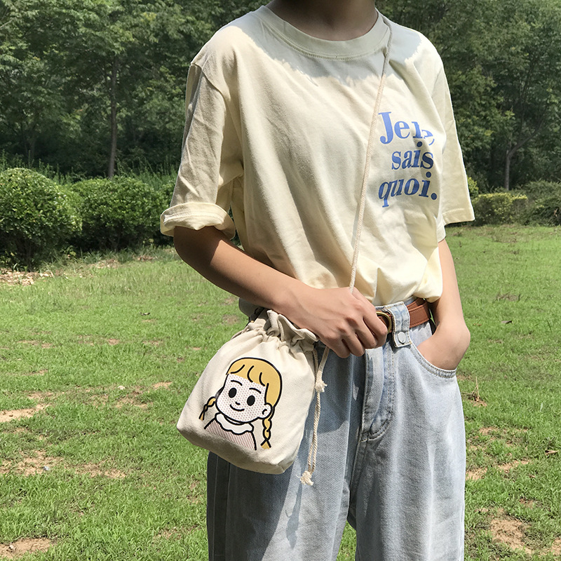 Nova ilustrirana crossbody torba u japanskom stilu, mala platnena torba u obliku kante