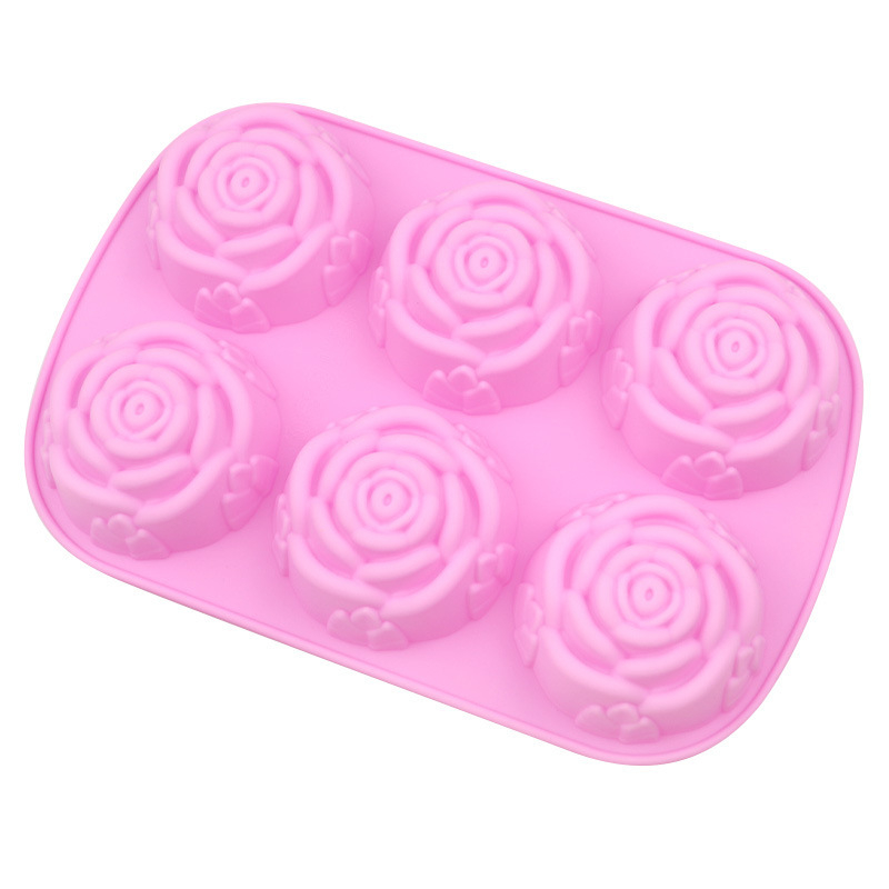 Set de 6 forme din silicon în formă de trandafir, pentru coacere: prăjituri, jeleuri, tarte și pâine