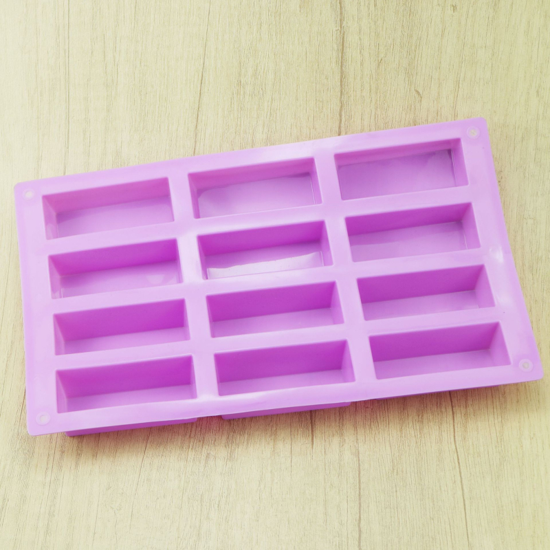 Forme din silicon dreptunghiulare, cu 12 cavități, pentru coacere, săpun, jeleu și cuburi de gheață