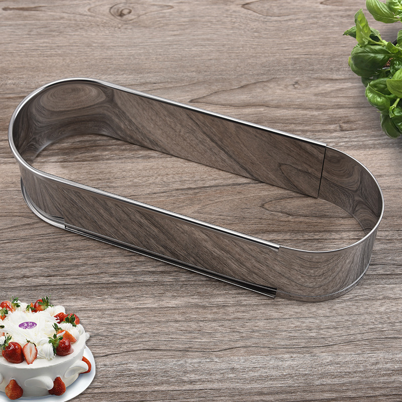 Inel oval pentru mousse din oțel inoxidabil, antiaderent, telescopic reglabil pentru coacere