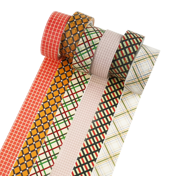 Bandă Washi decorativă cu modele încrucișate, grilă, plasmă de tip pește și motiv de steag pătrat; autocolant și hârtie-grilă pentru jurnal; ușor de rupt manual