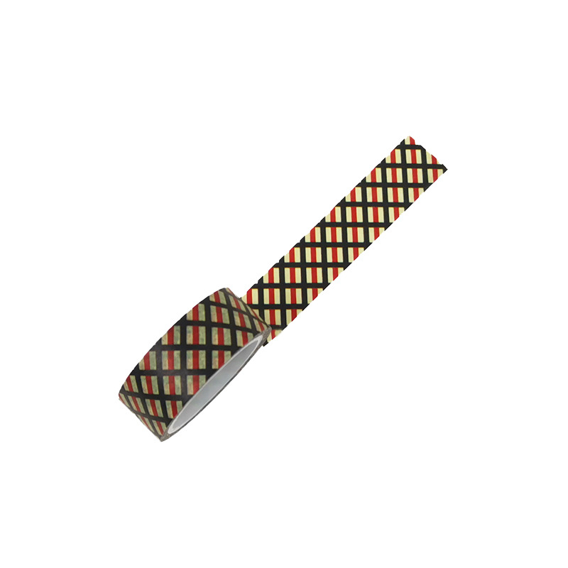 Bandă Washi decorativă cu modele încrucișate, grilă, plasmă de tip pește și motiv de steag pătrat; autocolant și hârtie-grilă pentru jurnal; ușor de rupt manual